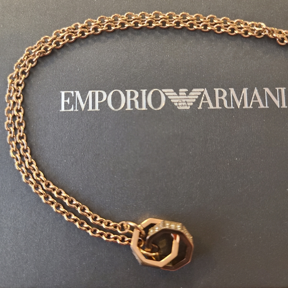 Emporio Armani Octagon Link Cubic Zirconia Charm Necklace